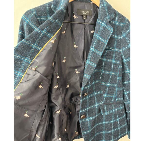 Talbots Navy Plaid Aberdeen Wool Blend Blazer Jacket Duck Lining Size 10 Petite - Picture 5 of 6